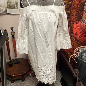 Off the Shoulder Eyelet Embroidered White Dress